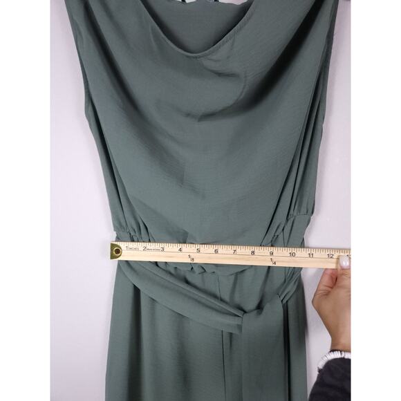 ZARA Sage Green Cowl Neck Wide Leg Jumpsuit with Belt – Size M - Picture 8 of 13
